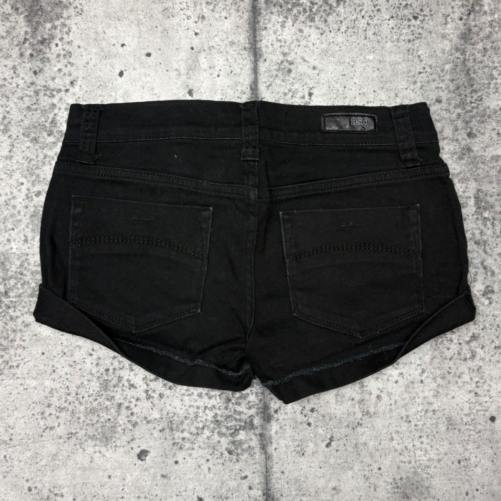 RSQ Womens Size 5 Black Denim Cuffed Hem Low Rise Jean Shorts Stretch Casual